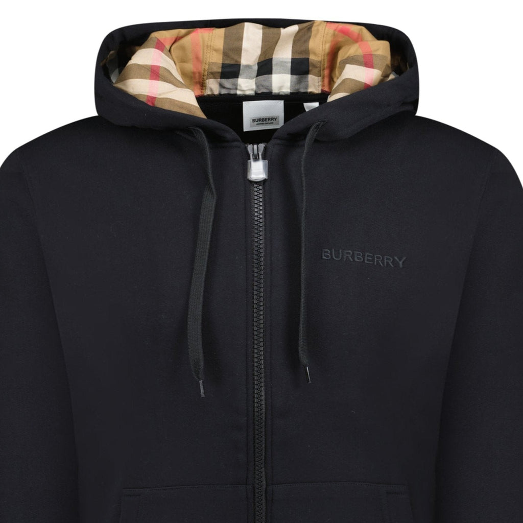 Burberry 'Hove' check Hood Embroidery Logo Hoodie Zip Sweatshirt Black